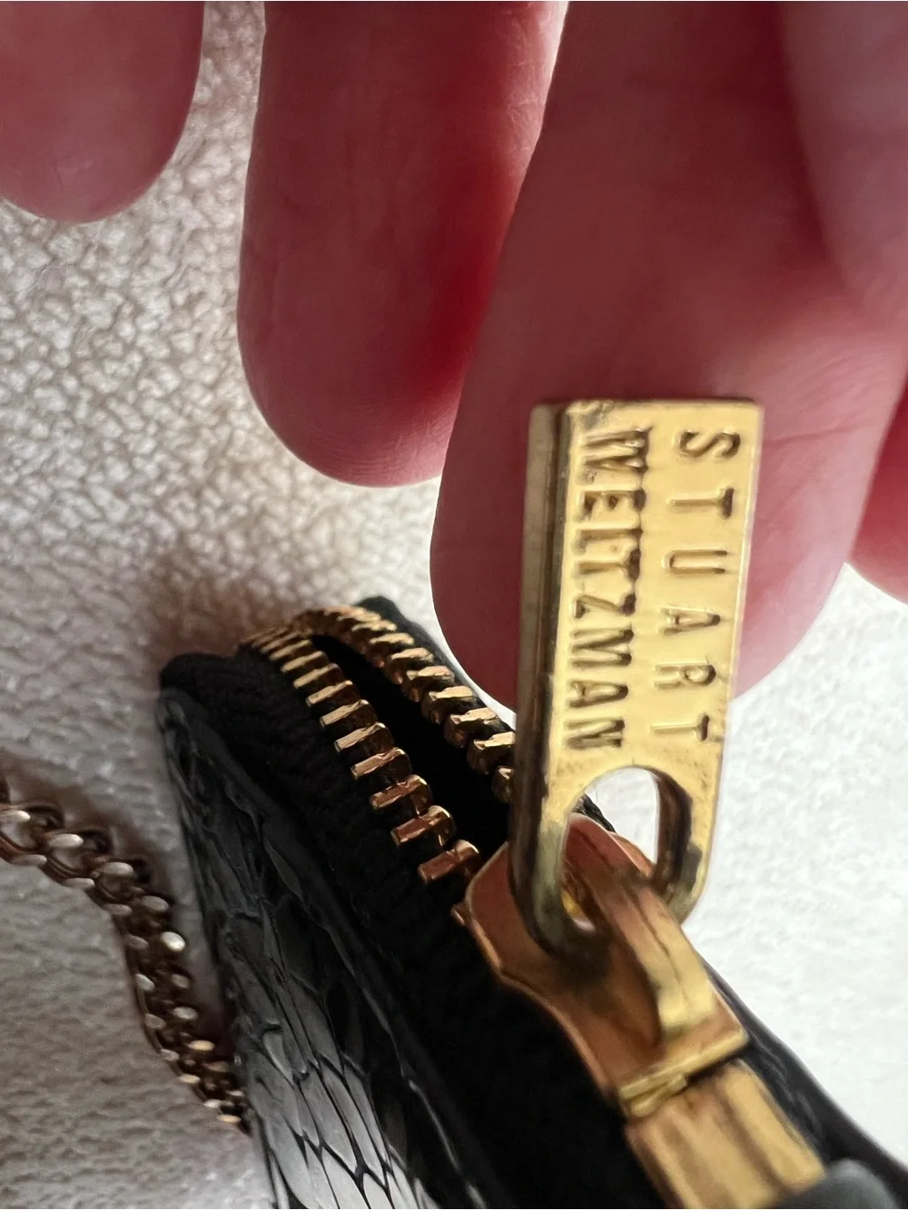 Stuart Weitzman Black Leather Card Holder with Gold Accents
